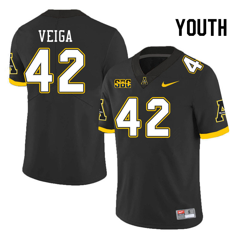 Youth #42 Braxton Veiga Appalachian State Mountaineers College Football Jerseys Stitched Sale-Black - Click Image to Close